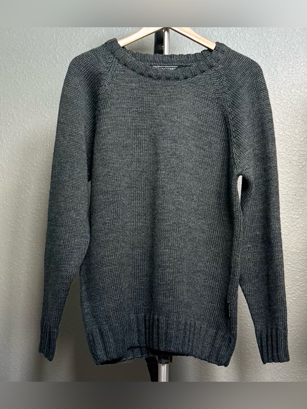 WOOLOVERS Men’s Crewneck 100% British Wool Knit Sweater Size L in Gray